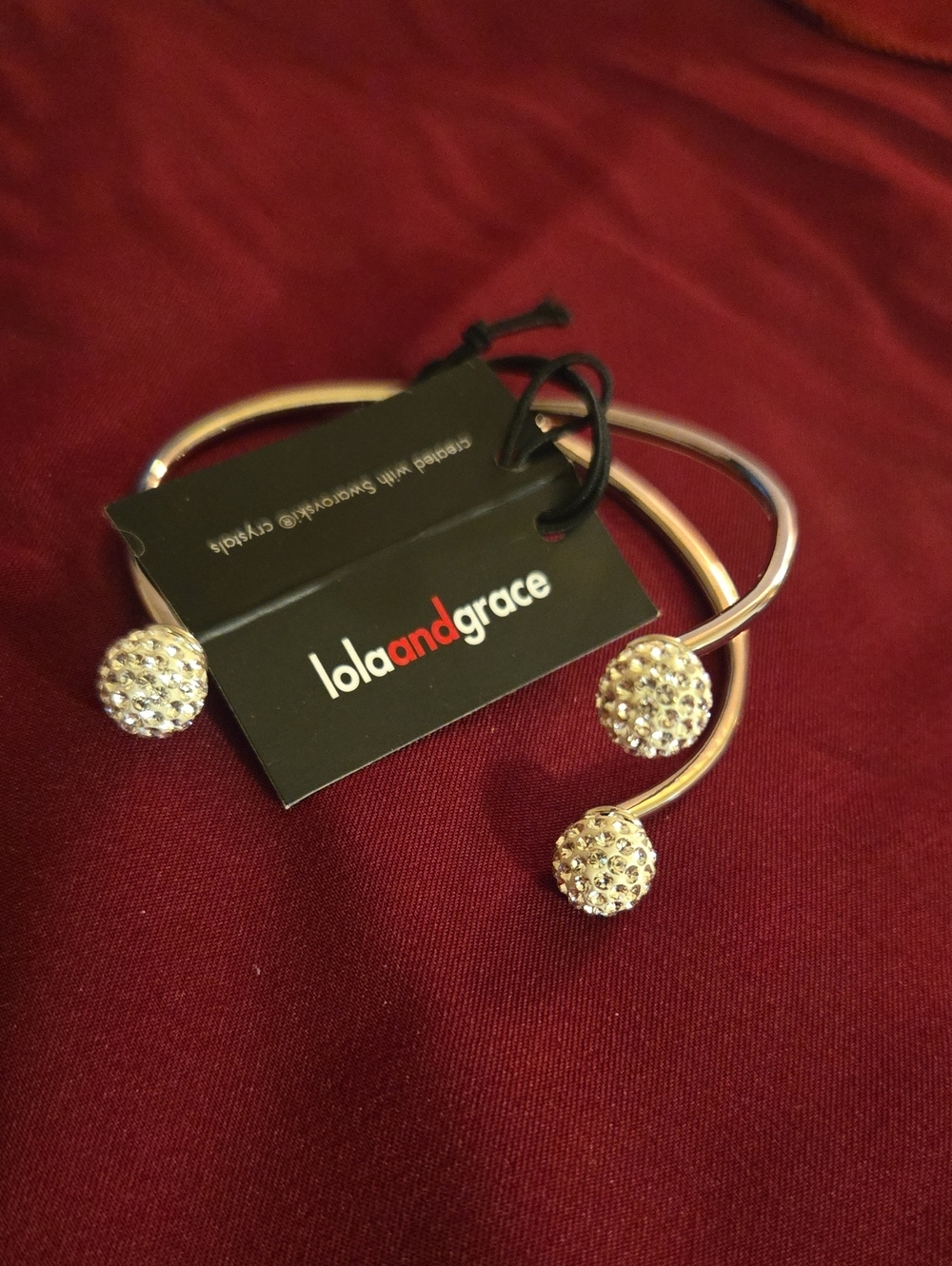 Silver Open Bangle with Crystal Ball Ends
